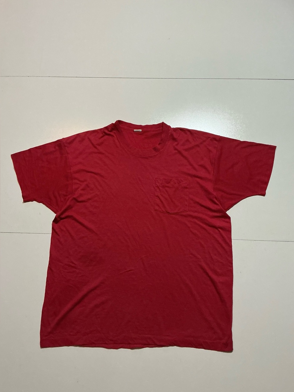Vintage 80s 90s Red Line Selvedge Single Stitch Blank Pocket Faded Worn T-Shirt